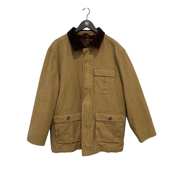 St Johns Bay Jacket Size Large Barn Chore Coat Brown Tan Plaid Lining Outerwear - Picture 1 of 8